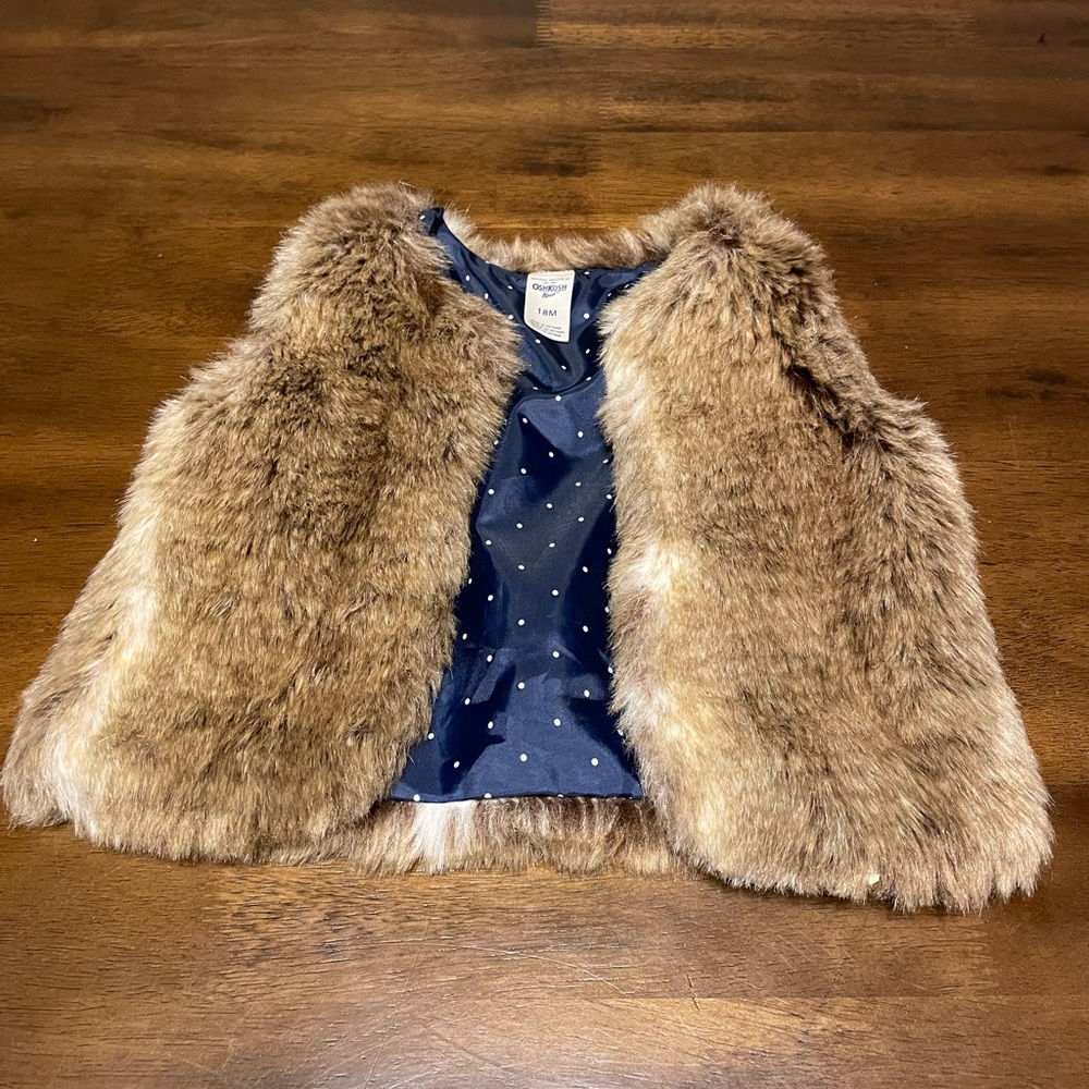 Osh Kosh brown faux fur vest 18 month
